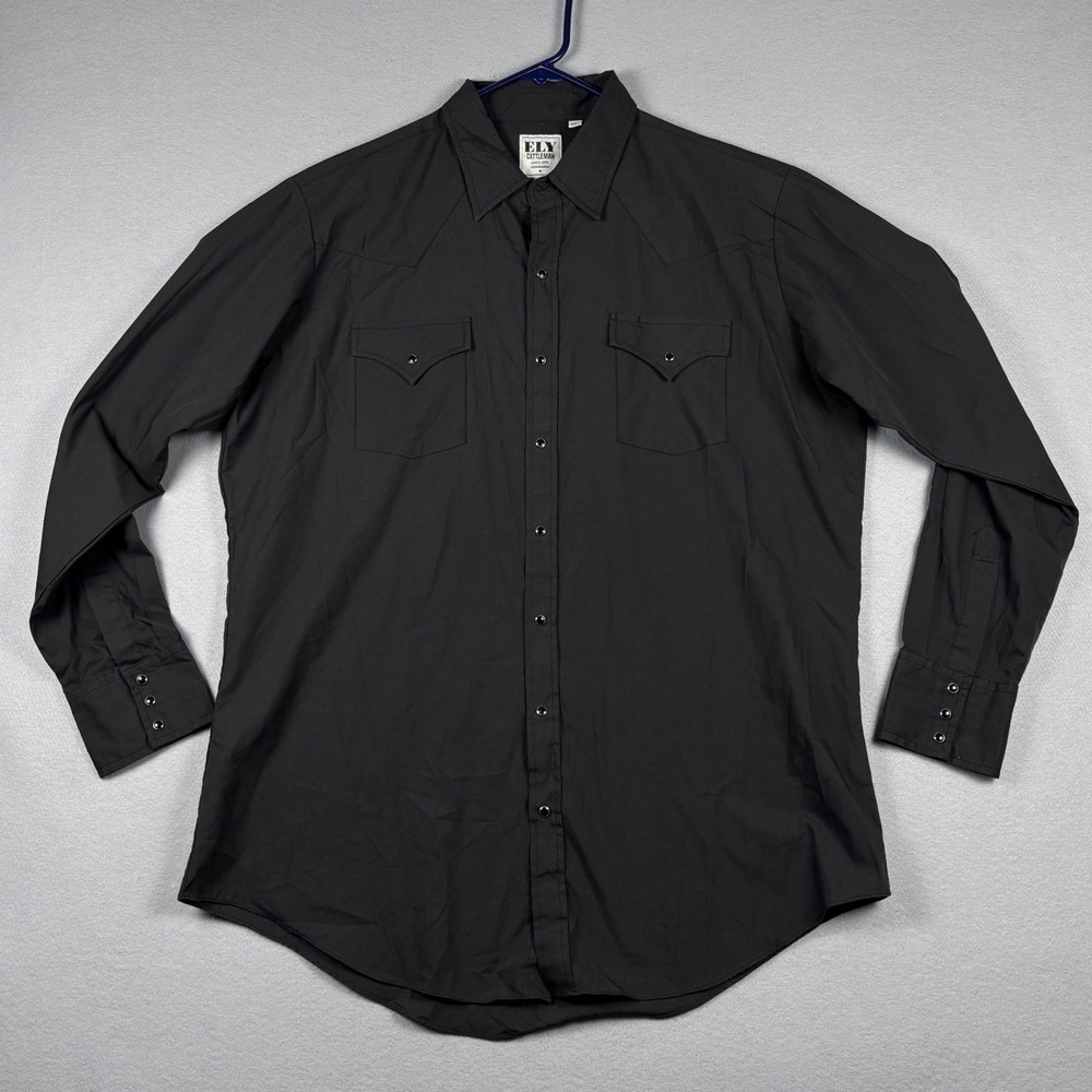 Ely Cattleman Western Pearl Snap Shirt Dual Pocket Solid XLT Black